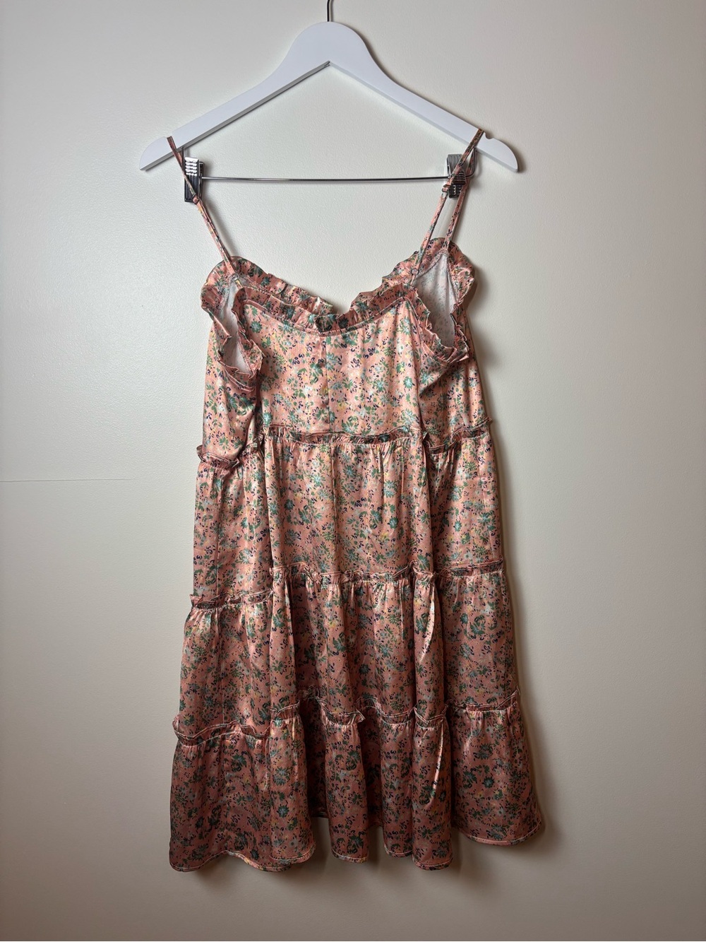 Lucca Floral Pink Tiered Midi Dress with Ruffle Trim, size M - Picture 6 of 13